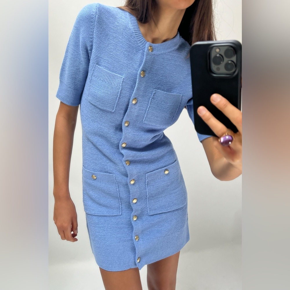 ZARA Knit Mini Dress with Golden Buttons
